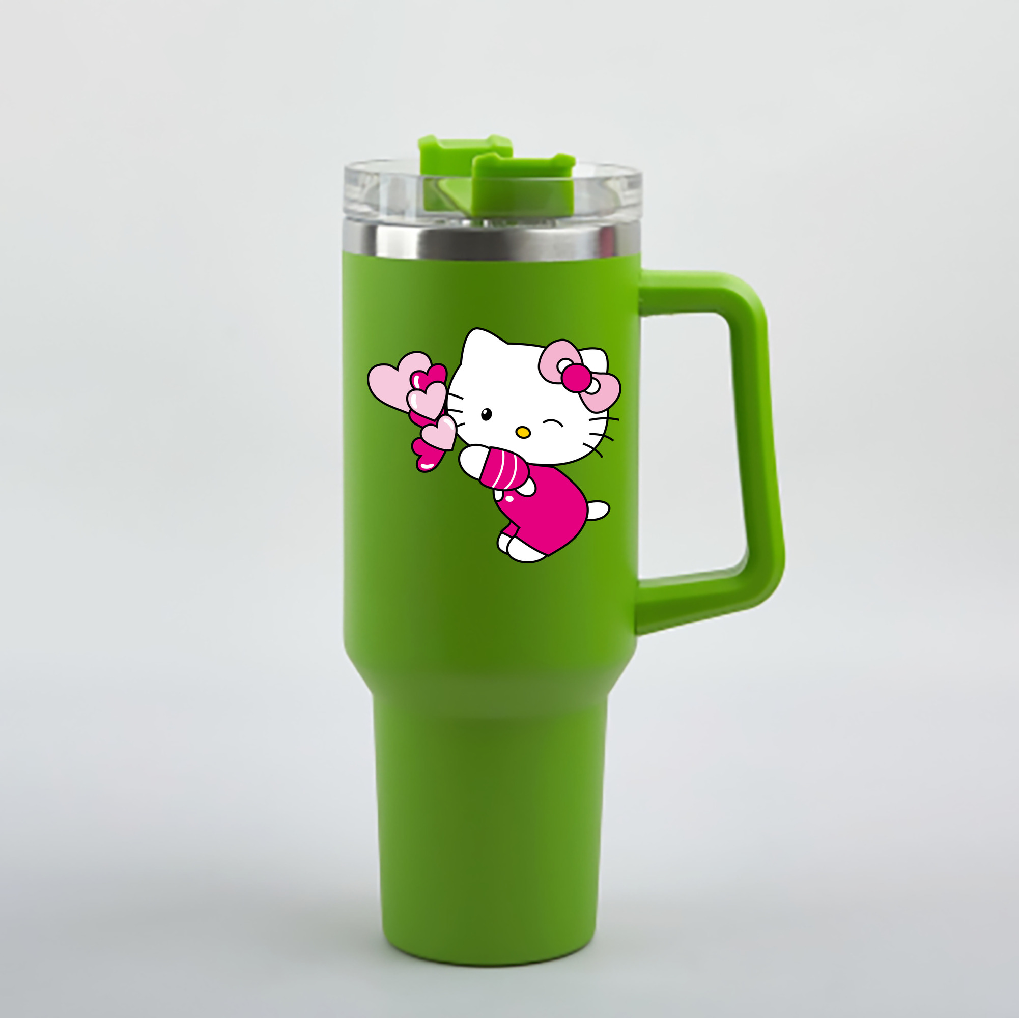 （画像用） Hello Kitty ハローキティ 1200mL車用タンブラー - クリスタルステッカー（プラスチックストロー付き）